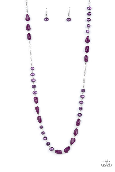 SHORELINE SHIMMER - PURPLE PEARL BEAD SILVER NECKLACE - PAPARAZZI