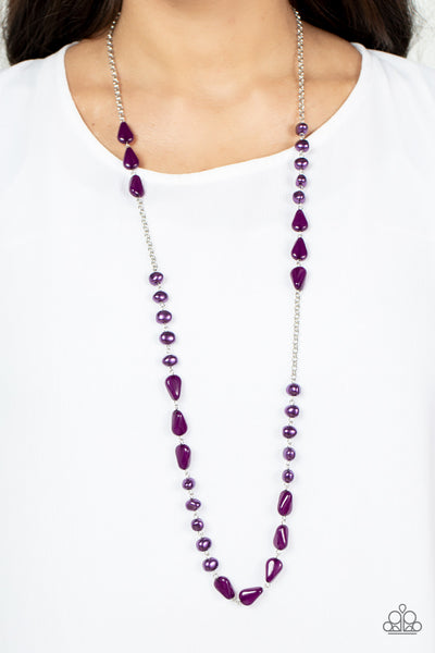 SHORELINE SHIMMER - PURPLE PEARL BEAD SILVER NECKLACE - PAPARAZZI