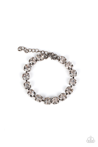 A-LISTER AFTERGLOW - BLACK GUNMETAL WHITE RHINESTONE GEM BRACELET - PAPARAZZI