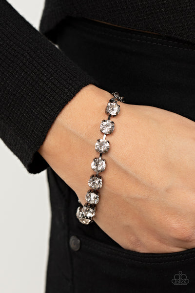 A-LISTER AFTERGLOW - BLACK GUNMETAL WHITE RHINESTONE GEM BRACELET - PAPARAZZI