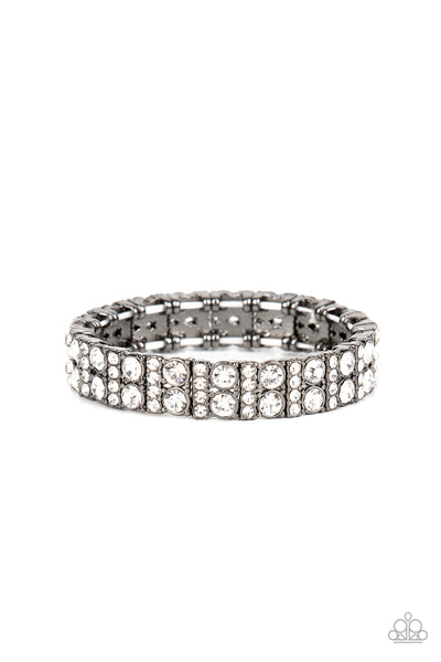 MIC DROPPING DRAMA - BLACK GUNMETAL WHITE RHINESTONE STRETCHY BRACELETS - PAPARAZZI