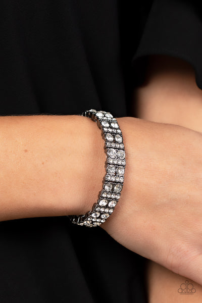 MIC DROPPING DRAMA - BLACK GUNMETAL WHITE RHINESTONE STRETCHY BRACELETS - PAPARAZZI
