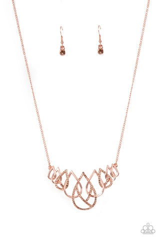 THUNDERSTRUCK TEARDROPS - COPPER PEACH RHINESTONE TEARDROP NECKLACE - PAPARAZZI