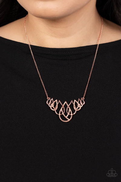 THUNDERSTRUCK TEARDROPS - COPPER PEACH RHINESTONE TEARDROP NECKLACE - PAPARAZZI