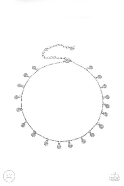CHIMING CHARMER - SILVER DISC CHOKER NECKLACE - PAPARAZZI