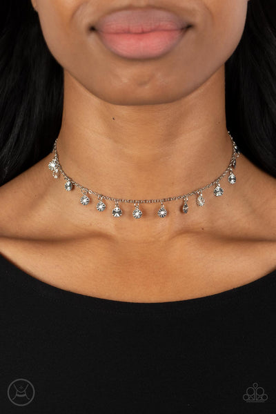 CHIMING CHARMER - SILVER DISC CHOKER NECKLACE - PAPARAZZI