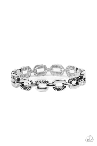 POWERHOUSE PLUNDER - SILVER FIXED CHAIN HINGED BRACELET - PAPARAZZI