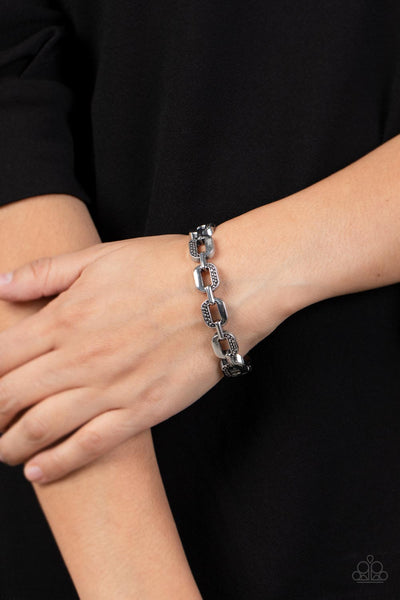 POWERHOUSE PLUNDER - SILVER FIXED CHAIN HINGED BRACELET - PAPARAZZI