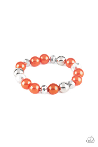 VERY VIP - ORANGE  AND SILVER BEAD STRETCHY BRACELET - PAPARAZZI
