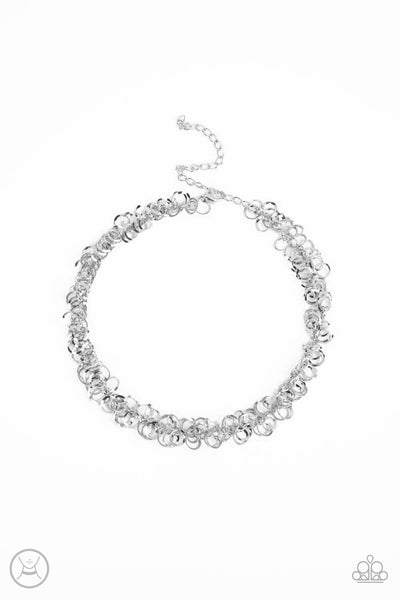 CAUSE A COMMOTION - SILVER CIRCLE CHOKER NECKLACE - PAPARAZZI