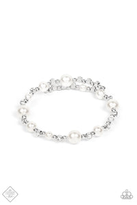CHICLY CELEBRITY - WHITE PEARL RHINESTONE SILVER COIL BRACELET - PAPARAZZI - FASHION FIX OCTOBER 2021
