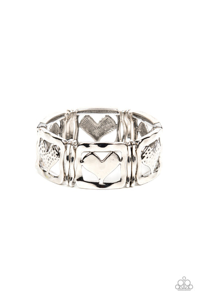 LEGENDARY LOVERS - SILVER HEART STRETCHY BRACELET - PAPARAZZI
