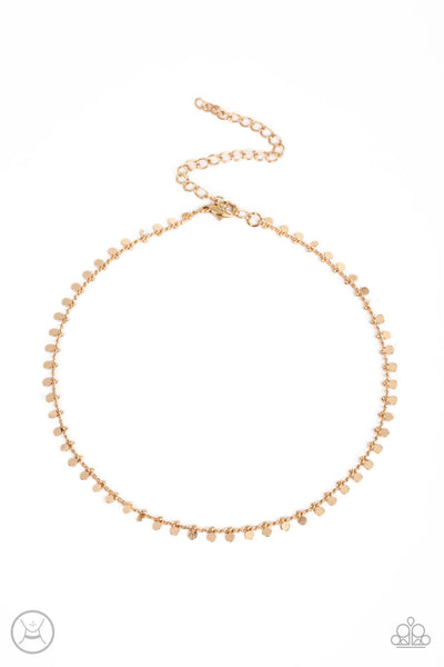 SPOTLIGHT SPUNK - GOLD TINY DISC CHOKER NECKLACE - PAPARAZZI