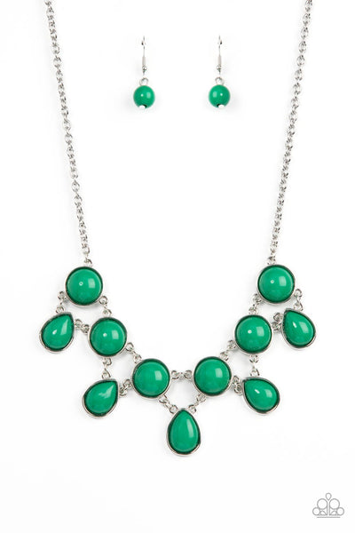 VERY VALLEY GIRL - GREEN BEAD SILVER NECKLACE - PAPARAZZI