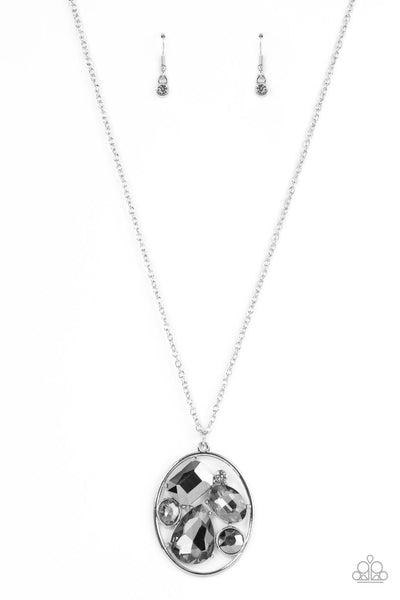 SCANDALOUSLY SCATTERED - BLACK SMOKY HEMATITE GEM SILVER PENDANT NECKLACE - PAPARAZZI Regular price