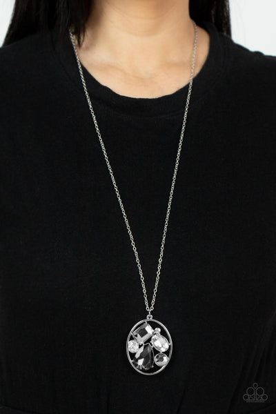 SCANDALOUSLY SCATTERED - BLACK SMOKY HEMATITE GEM SILVER PENDANT NECKLACE - PAPARAZZI Regular price