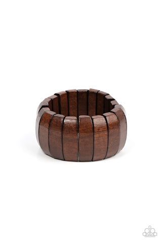 BOARDWALK BONANZA - BROWN WOODEN STRETCHY BRACELET - PAPARAZZI