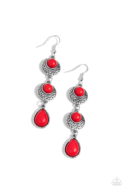 TAHOE TRAILBLAZER - RED BEAD SILVER EARRINGS - PAPARAZZI