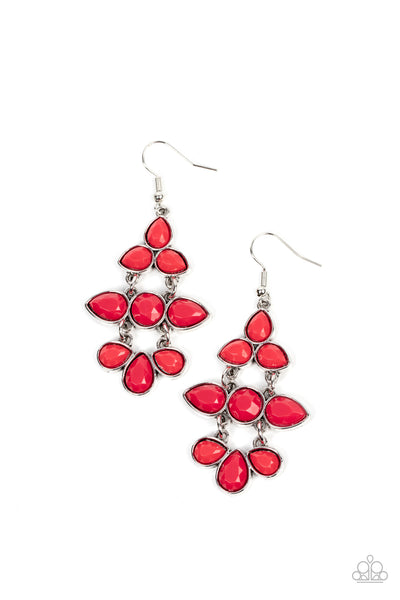 BAY BREEZIN - RED BEAD SILVER EARRINGS - PAPARAZZI