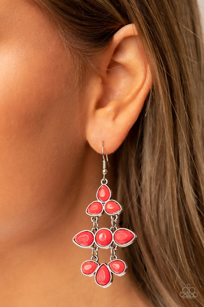 BAY BREEZIN - RED BEAD SILVER EARRINGS - PAPARAZZI