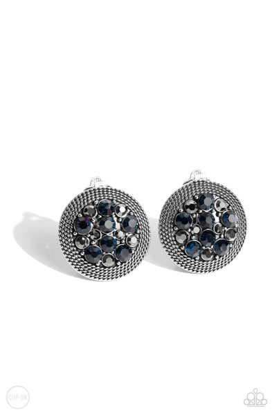 STELLAR STATUS - BLUE AND HEMATITE SILVER CLIP-ON EARRINGS - PAPARAZZI