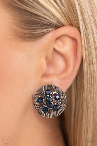 STELLAR STATUS - BLUE AND HEMATITE SILVER CLIP-ON EARRINGS - PAPARAZZI