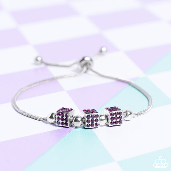 ROLL OUT THE RADIANCE - PURPLE SILVER CUBE SLIDE BRACELET - PAPARAZZI
