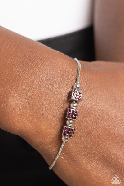 ROLL OUT THE RADIANCE - PURPLE SILVER CUBE SLIDE BRACELET - PAPARAZZI