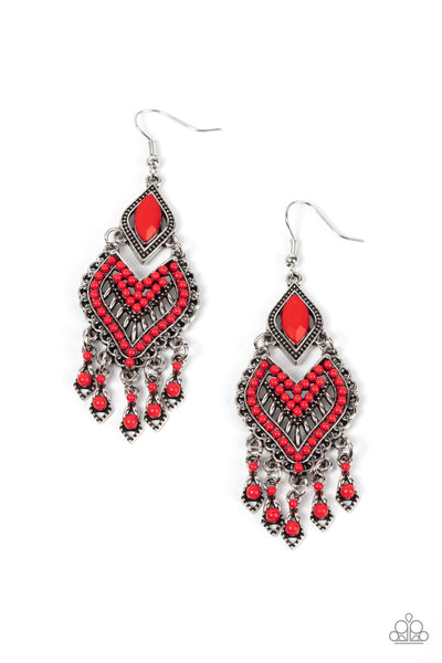 DEARLY DEBONAIR - RED SEED BEAD SILVER EARRINGS - PAPARAZZI