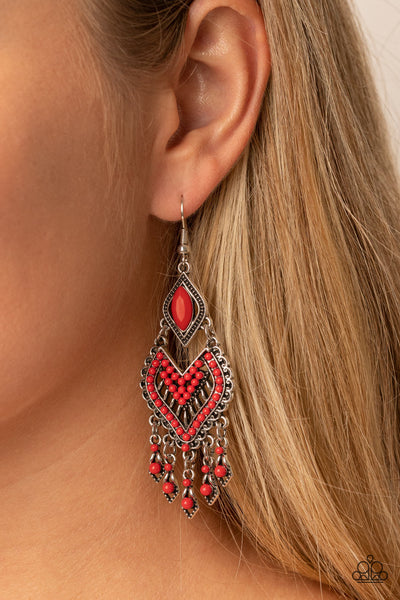 DEARLY DEBONAIR - RED SEED BEAD SILVER EARRINGS - PAPARAZZI
