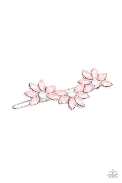 GLOWING SEASON - PINK OPAL PETAL SILVER FLORAL HAIR CLIP - PAPARAZZI