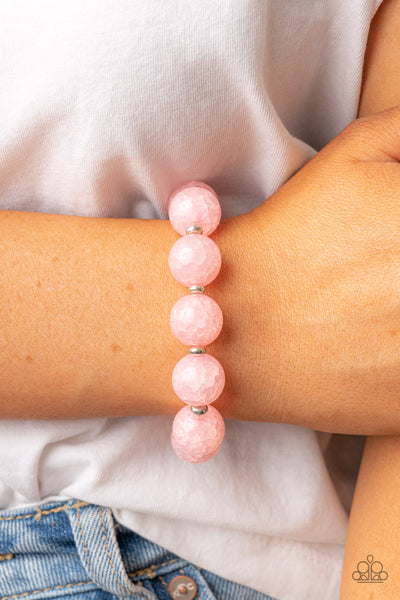 ARCTIC AFFLUENCE - PINK CRACKLY STRETCHY BRACELET - PAPARAZZI