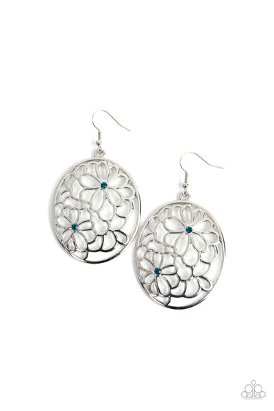 MEADOW MAIDEN - BLUE RHINESTONE SILVER FILIGREE EARRINGS - PAPARAZZI