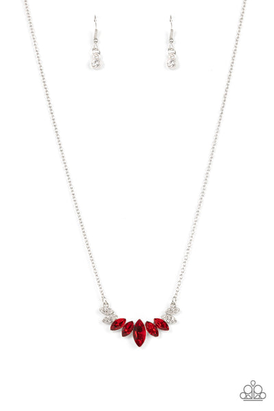 ONE EMPIRE AT A TIME - RED AND WHITE RHINESTONE SILVER DAINTY NECKLACE - PAPARAZZI