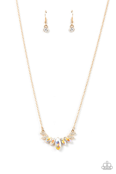 ONE EMPIRE AT A TIME - GOLD IRIDESCENT GEM NECKLACE - PAPARAZZI