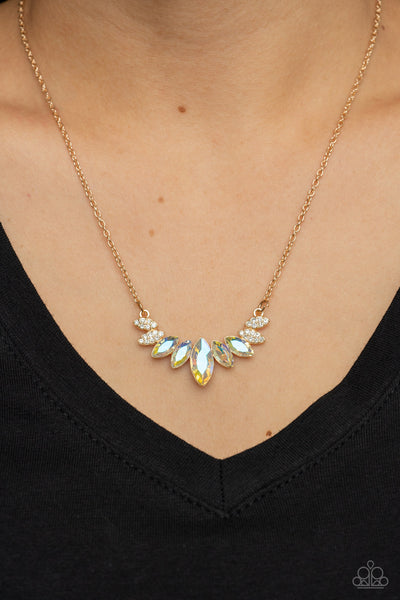 ONE EMPIRE AT A TIME - GOLD IRIDESCENT GEM NECKLACE - PAPARAZZI