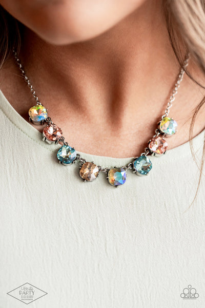 DREAMY DECORUM - MULTI IRIDESCENT PASTEL RHINESTONE SILVER NECKLACE JUNE 2021 FASHION FIX - PAPARAZZI