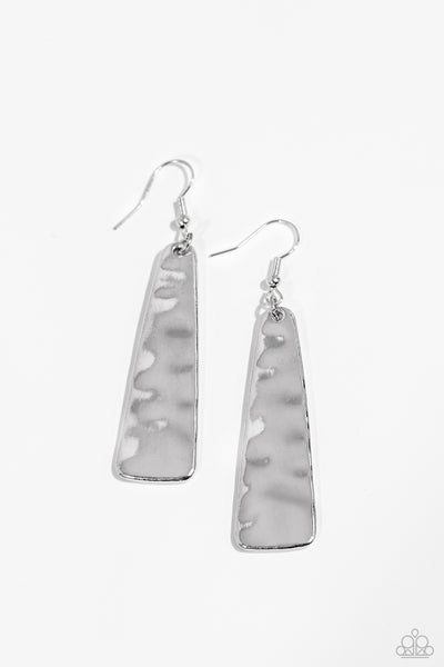 DETAILED DEFINITION - SILVER HAMMERED BAR EARRINGS - PAPARAZZI