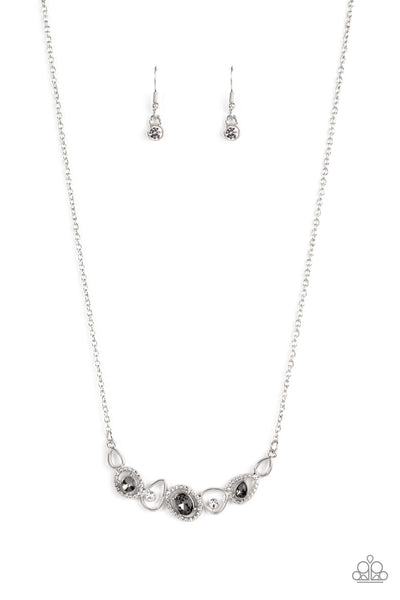 CELESTIAL CADENCE - SILVER SMOKY GEM WHITE RHINESTONE SILVER NECKLACE - PAPARAZZI