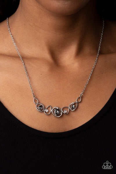 CELESTIAL CADENCE - SILVER SMOKY GEM WHITE RHINESTONE SILVER NECKLACE - PAPARAZZI
