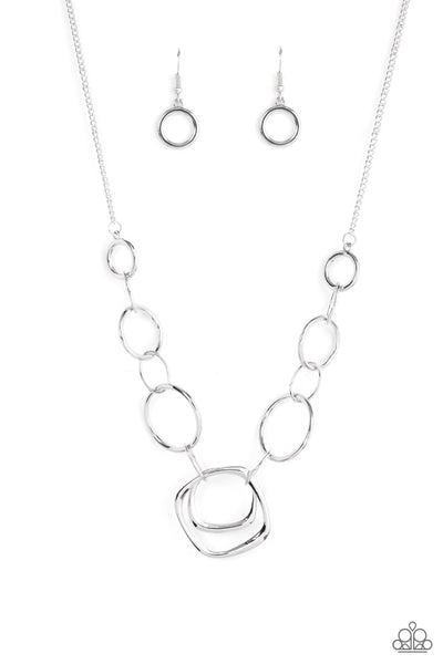 LINKED UP LUMINOSITY - SILVER OVAL NECKLACE - PAPARAZZI