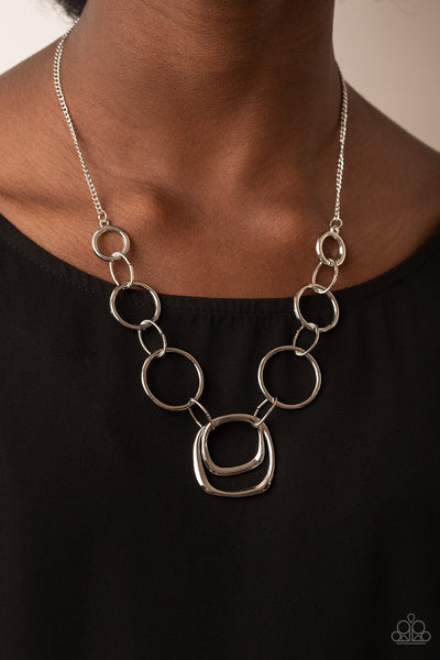 LINKED UP LUMINOSITY - SILVER OVAL NECKLACE - PAPARAZZI