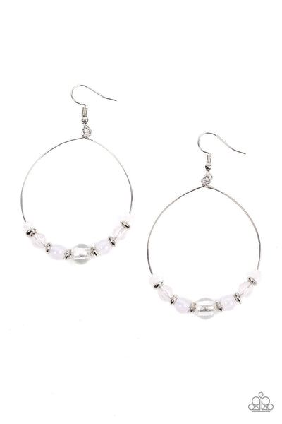 AMBIENT AFTERGLOW - WHITE BEAD SILVER EARRINGS - PAPARAZZI