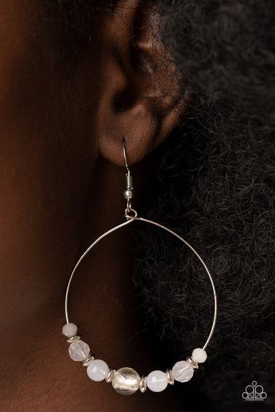 AMBIENT AFTERGLOW - WHITE BEAD SILVER EARRINGS - PAPARAZZI