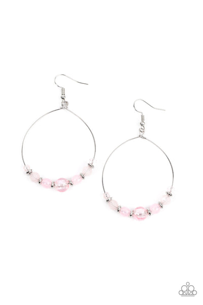 AMBIENT AFTERGLOW - PINK BEAD SILVER CIRCLE EARRINGS - PAPARAZZI
