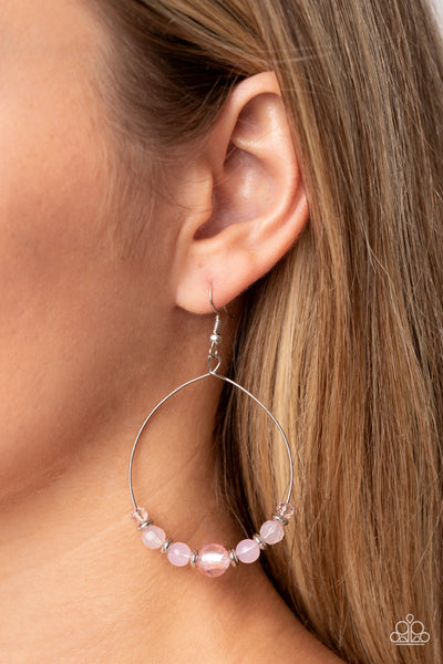 AMBIENT AFTERGLOW - PINK BEAD SILVER CIRCLE EARRINGS - PAPARAZZI