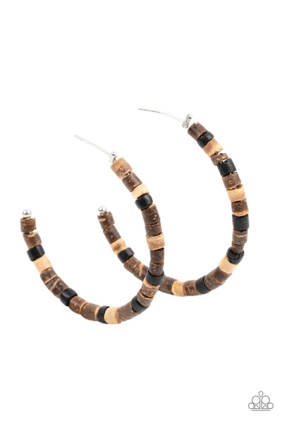 EFFORTLESSLY EARTHY - BROWN AND BLACK WOODEN BEAD HOOP EARRINGS