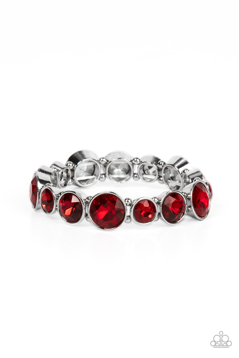 TWINKLING TEASE - RED GEM SILVER STRETCHY BRACELET - PAPARAZZI