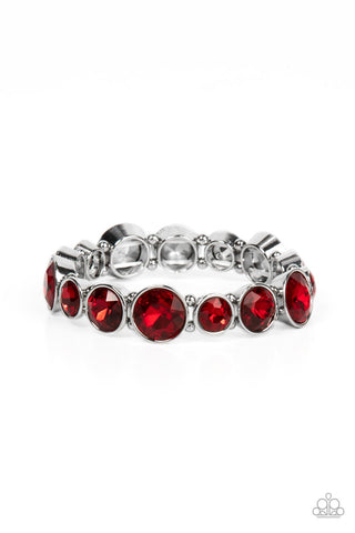 TWINKLING TEASE - RED GEM SILVER STRETCHY BRACELET - PAPARAZZI