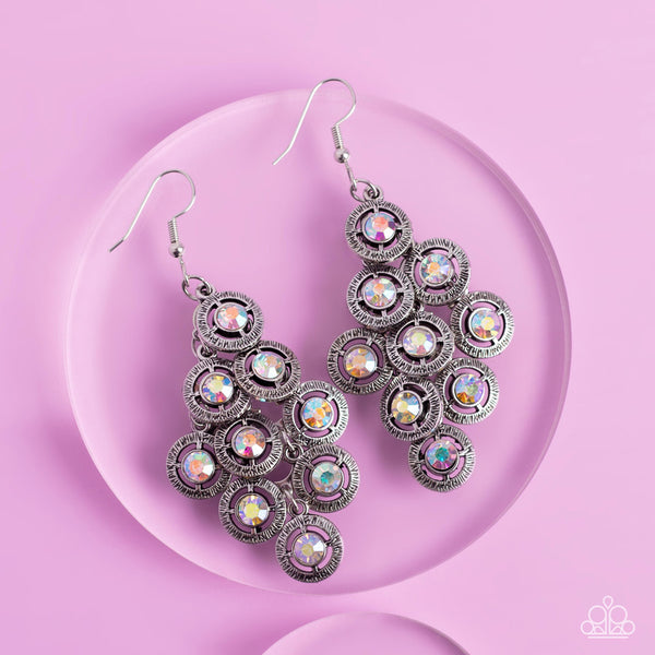 CONSTELLATION CRUISE - MULTI IRIDESCENT RHINESTONE SILVER CIRCLE EARRINGS - PAPARAZZI
